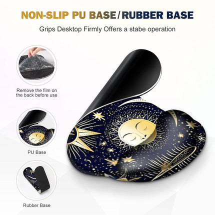 Gaming Mouse Pad, Large Desk Mat, Cute Desk Pad Protector, 4in1 XXL Mousepad + Keyboard Wrist Rest+Mouse Wrist Rest+Coaster Set with Ergonomic Desk Pad for Home Office PC Computer, Stars and Moon