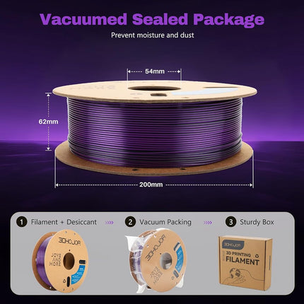 3DHoJor Silk PLA Filament Dual Color 1.75mm 1KG for 3D Printer,Black Purple