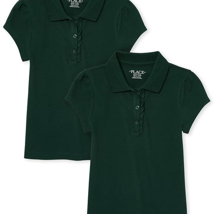 The Children's Place Girls' Short Sleeve Ruffle Pique Polo, Spruceshad 2 Pack, X-Large