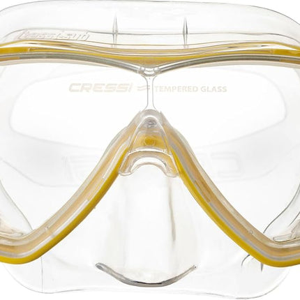Cressi Single Lens Mask & Snorkel Set - Tempered Glass Diving Mask - Snorkel Set Adults for Pools & Sea - Quick-Adjust Buckles for Scuba Diving Equipment - Transparent/Yellow - Combo Set