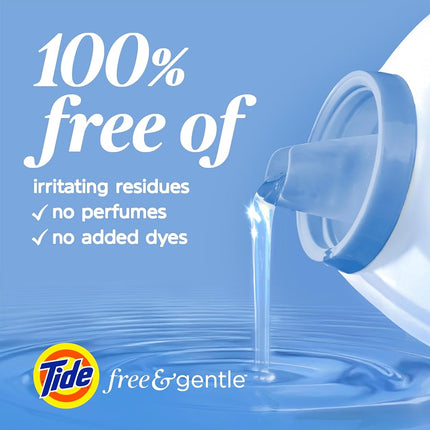 Tide Free & Gentle Liquid Laundry Detergent, 80 Loads, 105 fl oz, Unscented, Dyes and Perfume Free