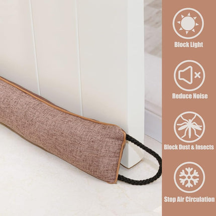 Marwood Under Door Draught Excluder 96cm Wind Stopper for Door & Window, Weighted French Air Door Draft Stopper Front Door Snake Noise Blocker for Bottom of Door with Hanging Loops - Brown 38"
