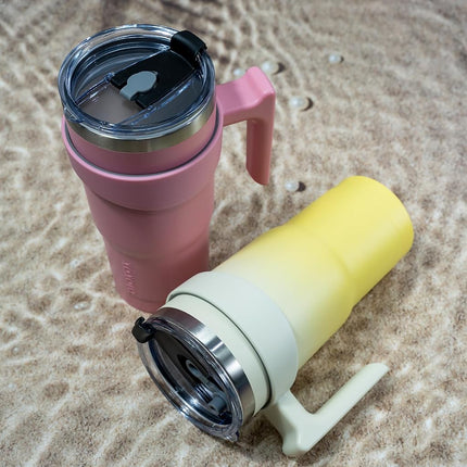BJPKPK Tumbler with Handle 20 oz Stainless Steel Double Wall Insulated Tumbler Cups with Lid and Straw,Light Pink