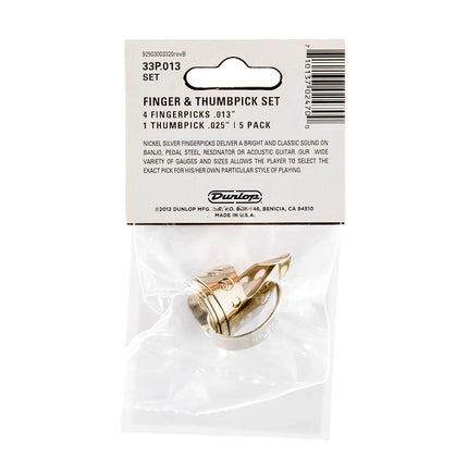Jim Dunlop 33P.013 Nickel Silver Finger and Thumbpick Player Pack (Pack of 5)