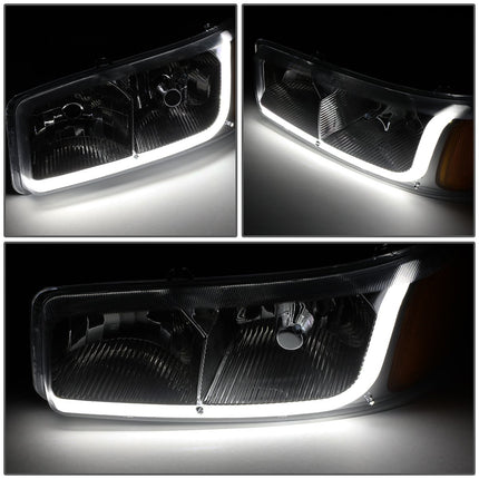 DNA Motoring Ahumado ámbar HL-LB-SIERRA99-SM-AM Faros LED DRL de 4 piezas + luces de parachoques [99-07 GMC Sierra/Yukon]