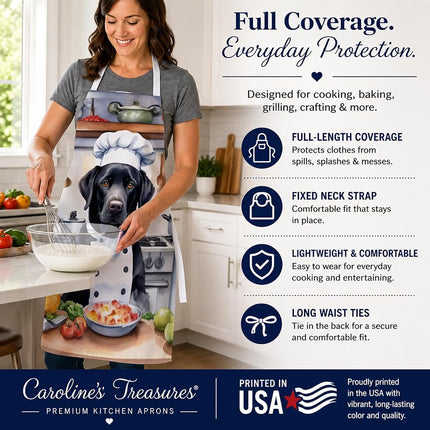 Delantal de cocina Caroline's Treasures Black Labrador Retriever The Chef para cocinar, servir, hornear, manualidades, jardinería para mujeres y hombres adultos, unisex, grande, multicolor