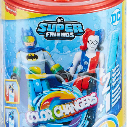 Juguetes Batman DC Super Friends Imaginext de Fisher-Price, Set de figuras que cambian de color, Batman y Harley Quinn para niños en edad preescolar de 3+ años