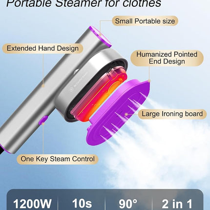 Steamer Clothes,Travel Portable Handheld Mini Clothes Steamer & lron 2 In 1 Fast 10s Heat-Up.Garment steamer lron,Rotatable Broad 1200W Effortless for Travel Office Home 110-120V Purple (purple01)