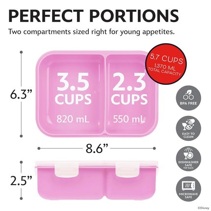 Disney Bento Box– Leak-Proof Kids Lunch Box with Divided Compartments & Detachable Spork - Mickey & Minnie, Stitch, & Winnie the Pooh BPA Free Toddler Bento Box
