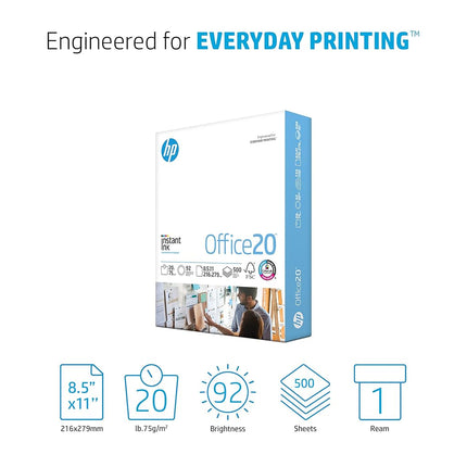 HP Papers | 8.5x11 Paper |Office 20 lb | 1 Ream - 500 Sheets | 92 Bright | Made in USA - FSC Certified | 112150R
