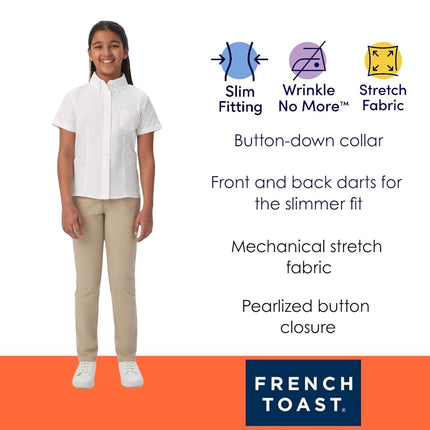Camisa Oxford de manga corta para niña French Toast, blanca, 14-15 Plus