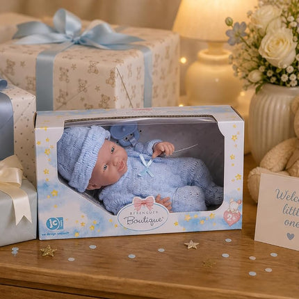 JC Toys - Mini La Newborn First Day | Anatomically Correct Real Boy Baby Doll | 9.5" All-Vinyl | Includes Knit Outfit, Hat and Pacifier | Designed by Berenguer | Ages 2+