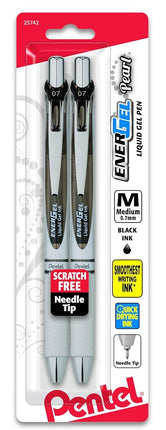 Pentel EnerGel Pearl RTX Retractable Liquid Gel Pen, (0.7mm), Medium Line, Needle Tip, Black Ink, Pack of 2 (BLN77WBP2A)