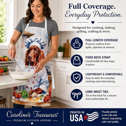 Caroline's Treasures Irish Setter The Chef Apron Cooking Kitchen Server Baking Crafts Gardening for Adult Women Men, Unisex, Large, Multicolor