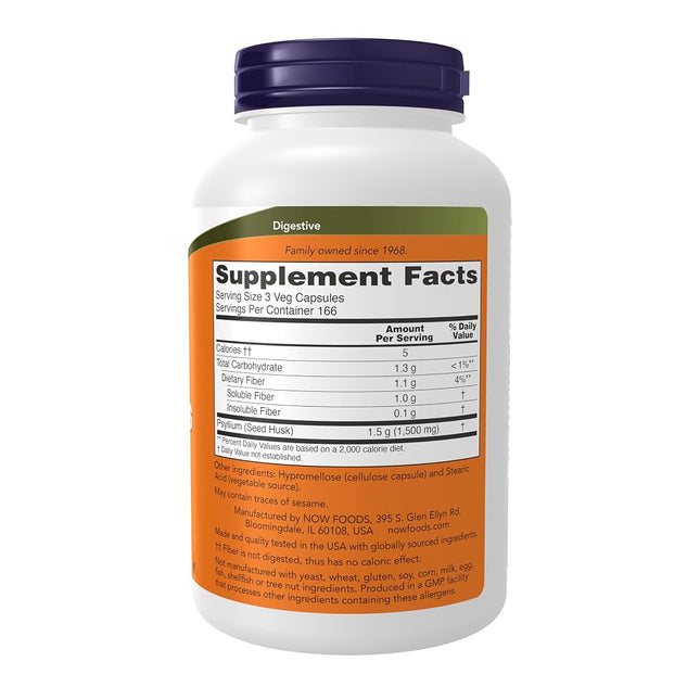 NOW Psyllium Husk 500 mg,500 Capsules