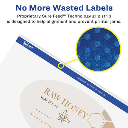 Avery Glossy White Oval Labels with Sure Feed, 4.25" x 3.25", 400 Glossy White Labels, Print-to-The-Edge, Permanent Label Adhesive, Laser/Inkjet Printable Labels