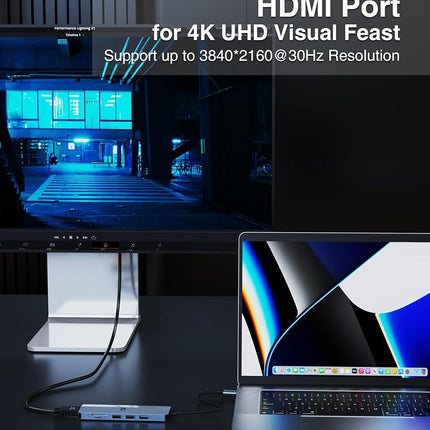 Tymyp USB C HUB, 6 in 1 Adapter, USB 3.0, 4K HDMI, 2 x USB 2.0, SD/TF Card Reader, Docking Station Compatible with Mac Pro/Air Laptops and More