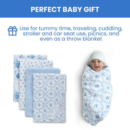 Delta Children 100% Cotton Muslin Baby Receiving Blankets for Girls and Boys � 47x47 Inches (Pack of 4), Blue Botanicals
