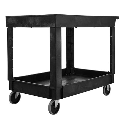 Rubbermaid Commercial Products Heavy-Duty Utility Cart, Flat Handle, 2 Lipped Shelves, Medium, Black (FG452089BLA)