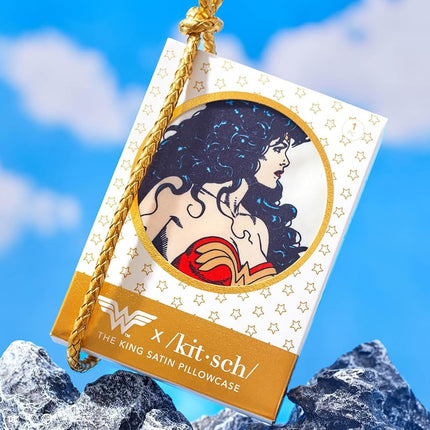Wonder Woman (Believe in Wonder) x Kitsch Satin Pillowcase with Zipper – Softer Than Silk, Luxury Cooling Pillowcase for Hair & Skin, Wrinkle Prevention, King Size (19X36)
