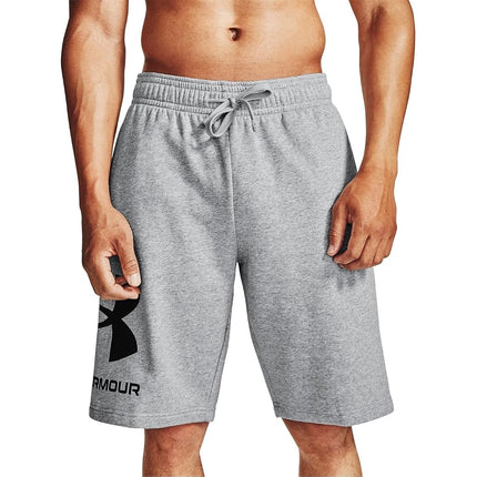 Under Armour Pantalones Cortos de Forro Polar con Logotipo Grande Rival Estándar para Hombre, Gris Mod Claro Jaspeado (011)/Blanco Ónix, Small Tall