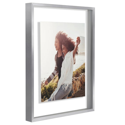 Americanflat Aluminum 11x14 Floating Picture Frame Set of 2 in Silver - Use as 11x14 Picture Frame or 8x10 Floating Frame - Photo Frame with Slim Metal Molding and Plexiglass with Hanging Hardware