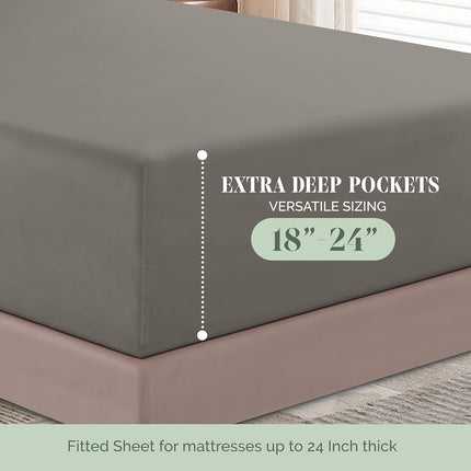 Elegant Comfort Luxurious 1500 Premium Hotel Quality Microfiber 4-Piece Sheet Set, 18-24 Inches Deep - Extra Deep Pocket Sheets - Ultra Soft 4PC Deep Pocket Sheets, King, Gray