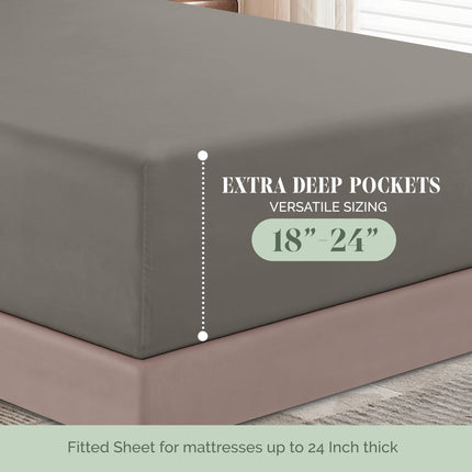 Elegant Comfort Luxurious 1500 Premium Hotel Quality Microfiber 4-Piece Sheet Set, 18-24 Inches Deep - Extra Deep Pocket Sheets - Ultra Soft 4PC Deep Pocket Sheets, King, Gray