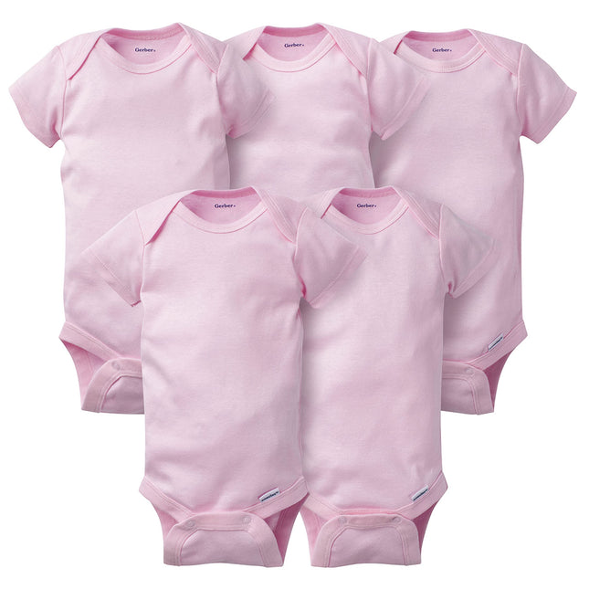 Gerber Baby 5-Pack Solid Onesies Bodysuits, Pink, 