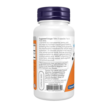 NOW L-Carnitine 250 mg Tartrate-L-Carnipure, 60 Capsules
