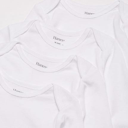 Hanes Baby Long Sleeve T-Shirt, Ultimate Flexy Knit Tee for Boys & Girls, 4-Pack, White, 6-12 Months