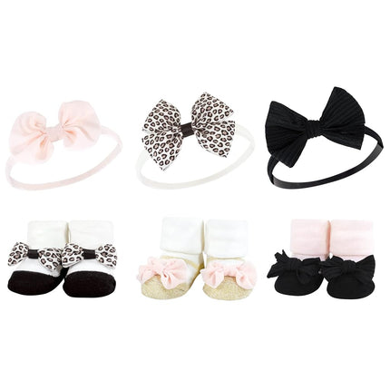 Hudson Baby Girl's Headband and Socks Giftset, Light Pink Leopard, One Size