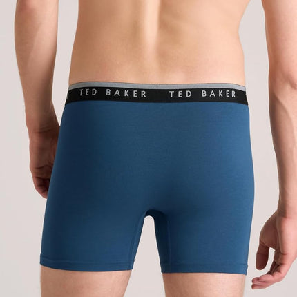 Ted Baker Men's 4 Pack Cotton Stretch Boxer Briefs, Denim/Leaf Print/Grey Heather/Sky, M