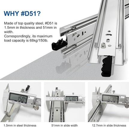 VADANIA 700mm Heavy Duty Drawer Runners with Lock #D51, 1 Pair