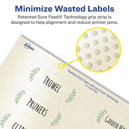 Avery Pearlized Ivory Rectangle Labels with Sure Feed Technology, 1" x 4", 500 Pearlized Ivory Labels, Laser/Inkjet Printable Labels