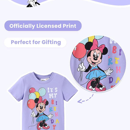 Disney Stitch Marvel Minnie Mickey Elsa Cotton Short Sleeve Birthday Shirt for Toddlers Big Kids Age 2-13 Years, Minnie Mouse Purple, 3 Years