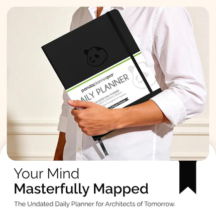 Panda Planner Pro - Best Daily Planner for Happiness & Productivity - 8.5 x 11" Softcover - Undated Day - Guaranteed to Get You Organized - Gratitude & Goals 6 Month Journal (Black)