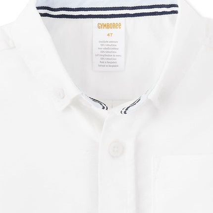 Gymboree Boys' and Toddler Long Sleeve Button Up Dress Shirts, Cloud White, 2T