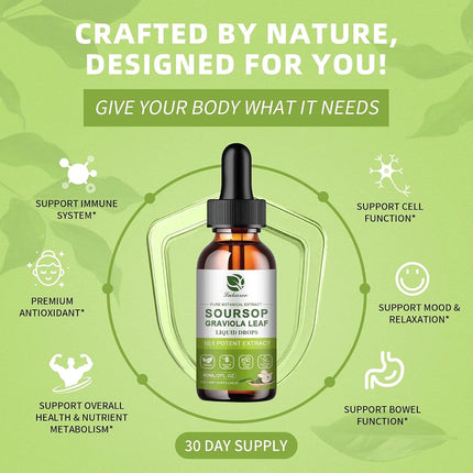 Lukaree Organic High-Potency Soursop Bitters Liquid, 98% Absorption Graviola Fruit & Leaf Extract for Immune Boost, Cell Support, Antioxidant, Digestive, Non-GMO Sugar & Gluten Free (2 Fl Oz)