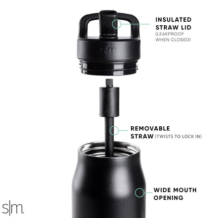 Simple Modern Water Bottle with Push Button Straw Lid | Ceramic-Lined Insulated Stainless Steel | Leak Proof Travel Bottle for Gym & Sports | 34oz | Winter White