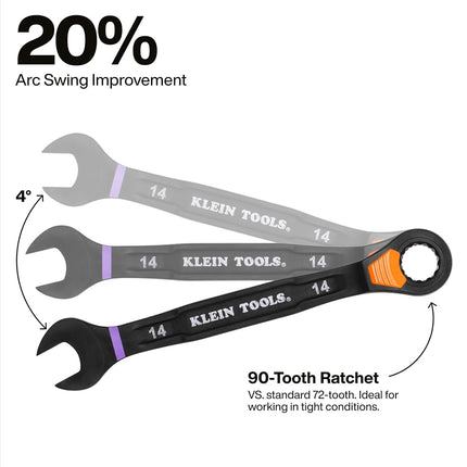 KLEIN TOOLS 69508M Metric Ratcheting Combination Wrench Set, 8-Piece, Slide-Lock 90-Tooth Ratchet, I-Beam Handle, Color-Coded Size Markings, Roll Pouch Storage