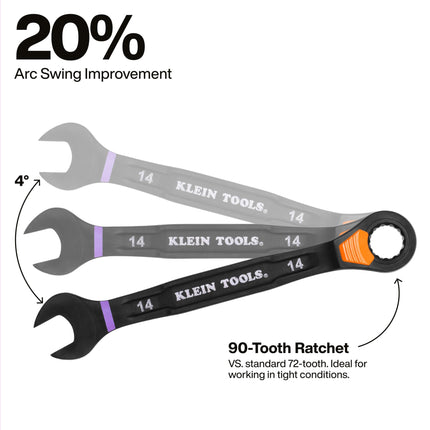 KLEIN TOOLS 69508M Metric Ratcheting Combination Wrench Set, 8-Piece, Slide-Lock 90-Tooth Ratchet, I-Beam Handle, Color-Coded Size Markings, Roll Pouch Storage