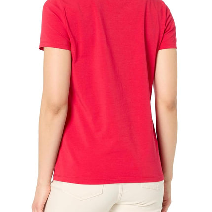 Nautica Women's Solid V-Neck Short Sleeve T-Shirt, Regatta Red, XL