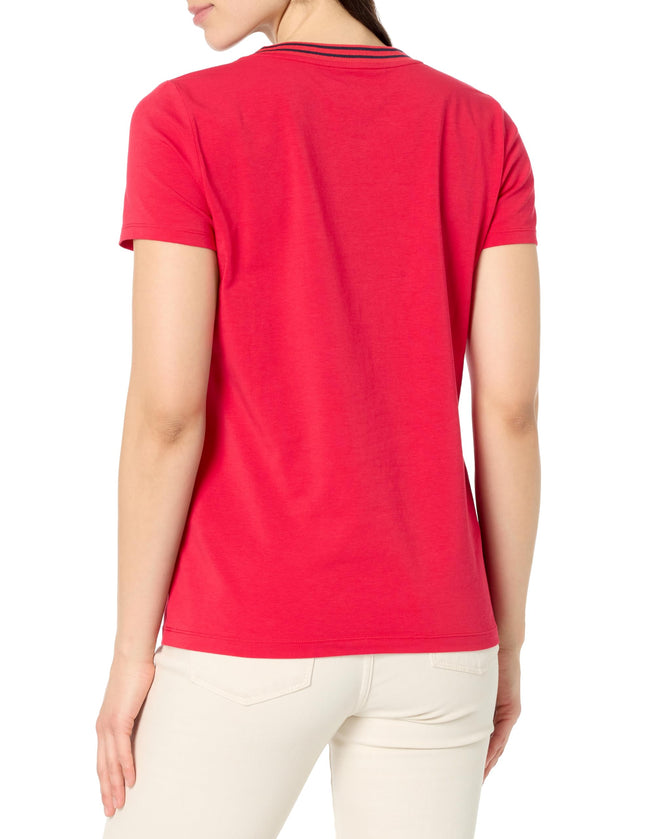 Nautica Women's Solid V-Neck Short Sleeve T-Shirt, Regatta Red, XL