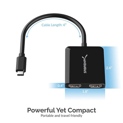 SABRENT HDMI Splitter 1 in 2 Out, 4K@60HZ HDMI to USB C Monitor Converter, USB C to Dual HDMI Adapter, for Windows PC & Laptop (DA-UCDH)