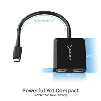 SABRENT HDMI Splitter 1 in 2 Out, 4K@60HZ HDMI to USB C Monitor Converter, USB C to Dual HDMI Adapter, for Windows PC & Laptop (DA-UCDH)