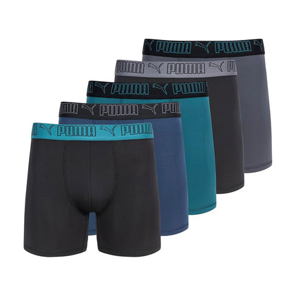 PUMA Men's 5 Pack Performance Boxer Briefs, Blue/G