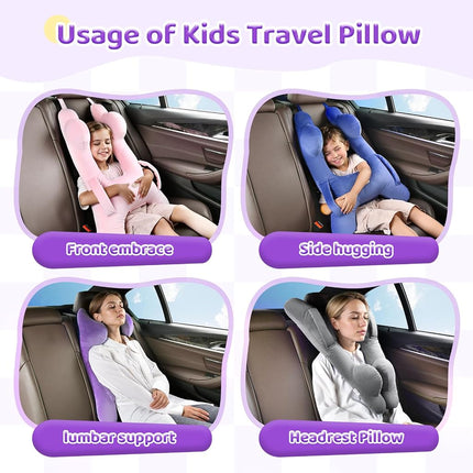 Almohada de Viaje para Niños FLORICH, Almohada de Viaje para Dormir en el Coche para Niños, Almohada Lavable en Forma de H para Adultos y Niños para Apoyar la Cabeza y el Cuerpo en Viajes por Carretera (Morado)