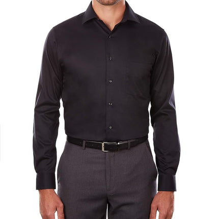 Van Heusen Men's Regular Fit Twill Solid Button Down Collar Dress Shirt, Black, S