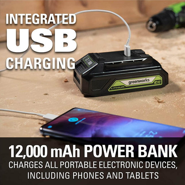 Greenworks 24V (90 MPH / 180 CFM / 150+ Compatible Tools) Cordless Shop Blower, 2.0Ah Battery and Charger Included